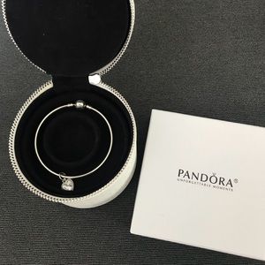 Pandora Jewelry Box and Silver Bangle/Charm Set